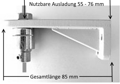 Abmessungen einer seitlichen Seilführung bei der Senkrechtmarkise von Rolloscout