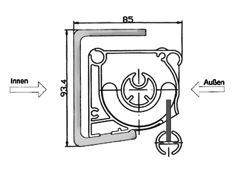 Bedienseite einer WKS Senkrechtmarkise aus dem Onlineshop von Rolloscout